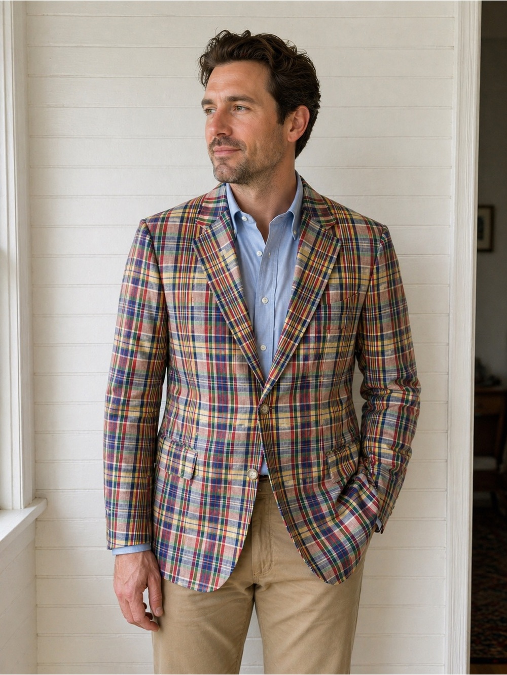 Austin Reed Multi-Color Plaid Sport Coat - Yellow, Blue, Red